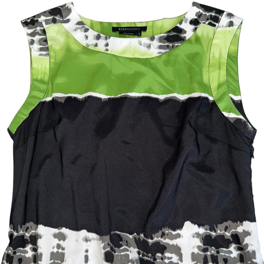 BCBGMAXAZRIA Sleeveless Sheath Dress Womens Size S Lime Green Artsy Abstract - Picture 2 of 10